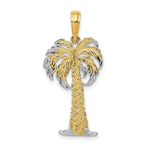 14k Rose and Yellow Gold Polished Textured Palm Tree Necklace - 20 In - Picture 1 of 6